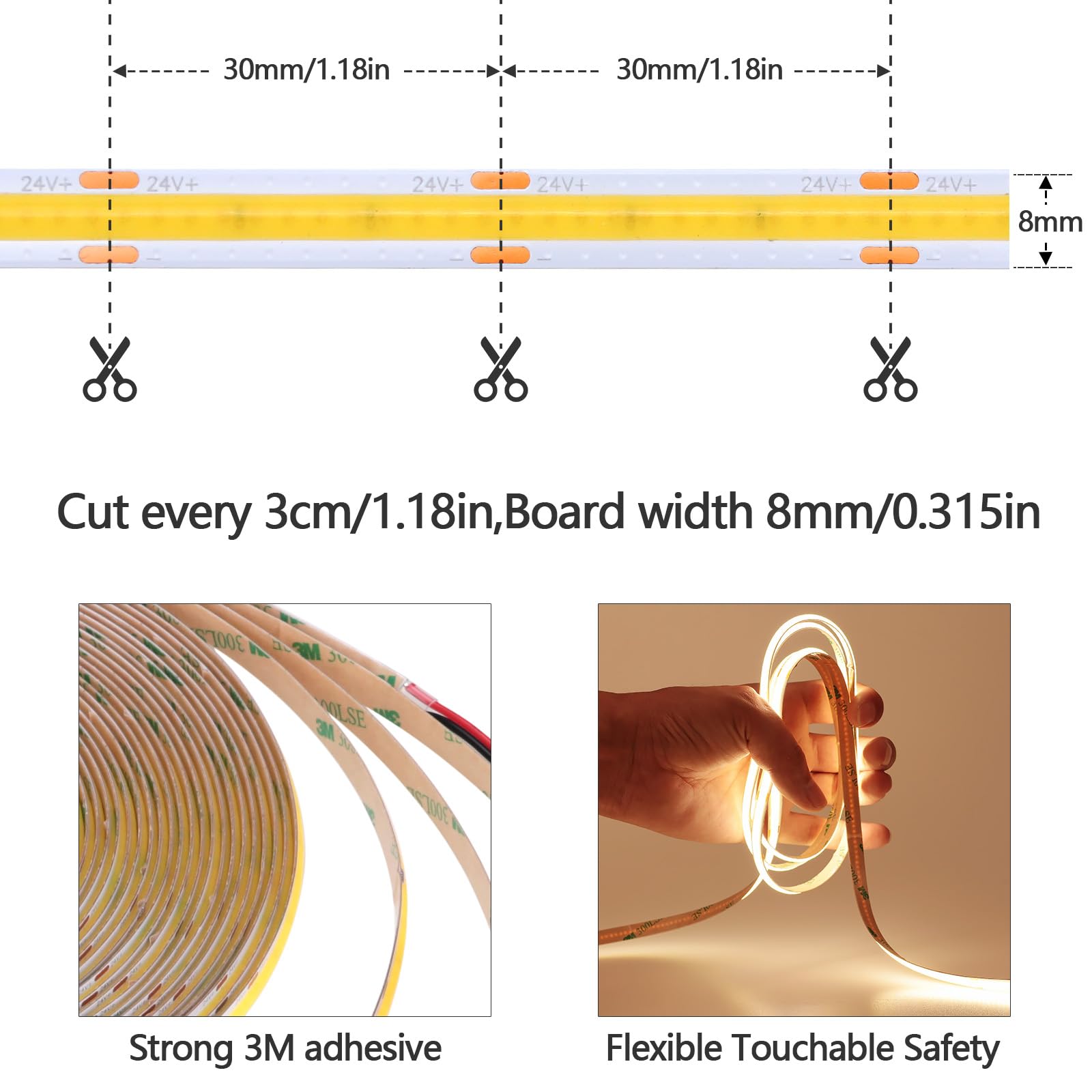 KXZM COB LED strip with adhesive back simplifies DIY installation in kitchens.