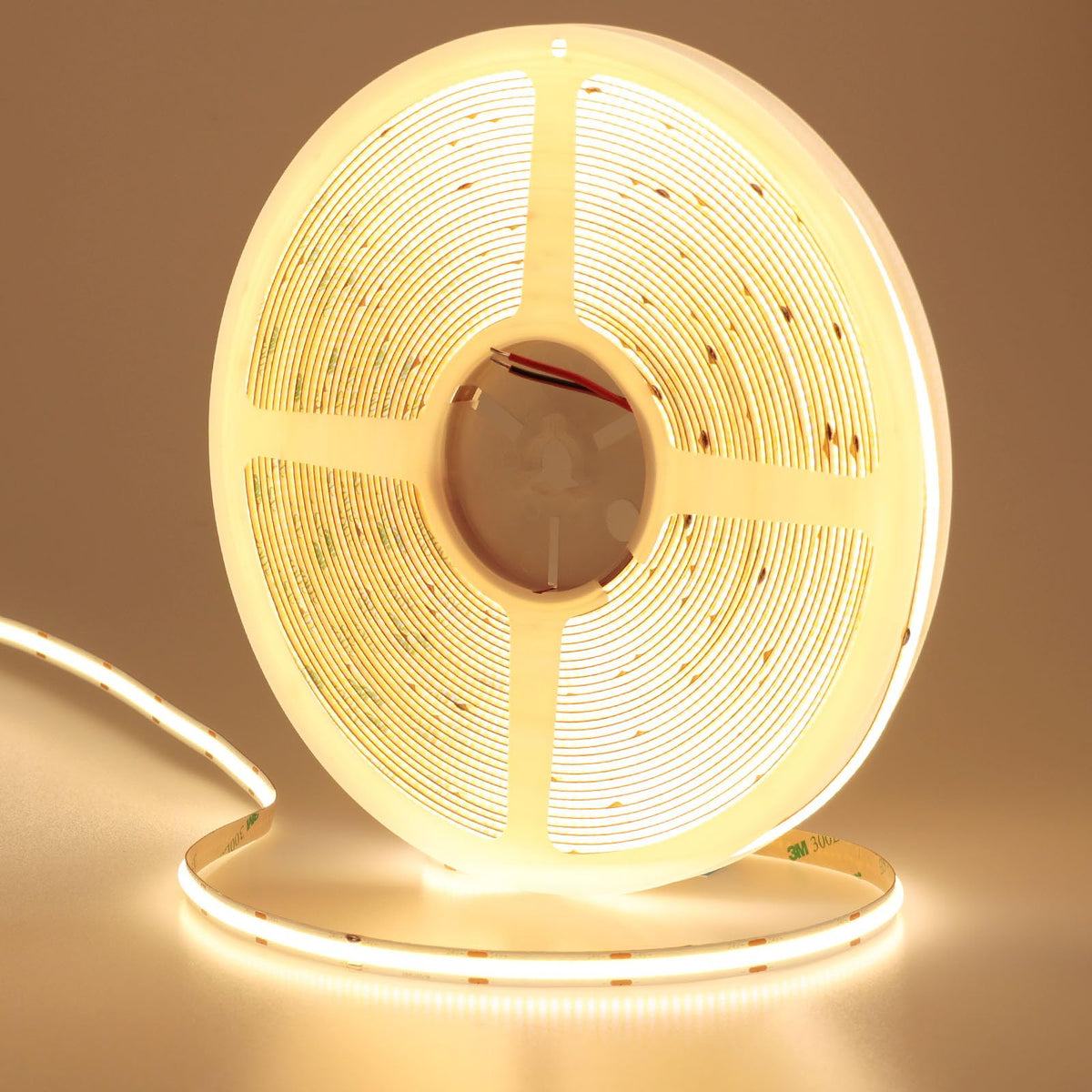 KXZM COB LED strip emits warm white 3000K for a cozy cabinet glow.