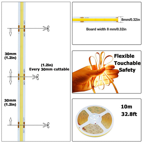 Dense COB LEDs provide a seamless, dotless glow.