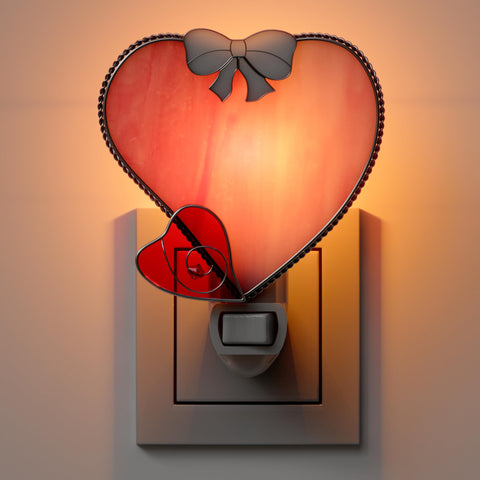 KY&BOSAM stained-glass heart night light front view with warm 3000K glow