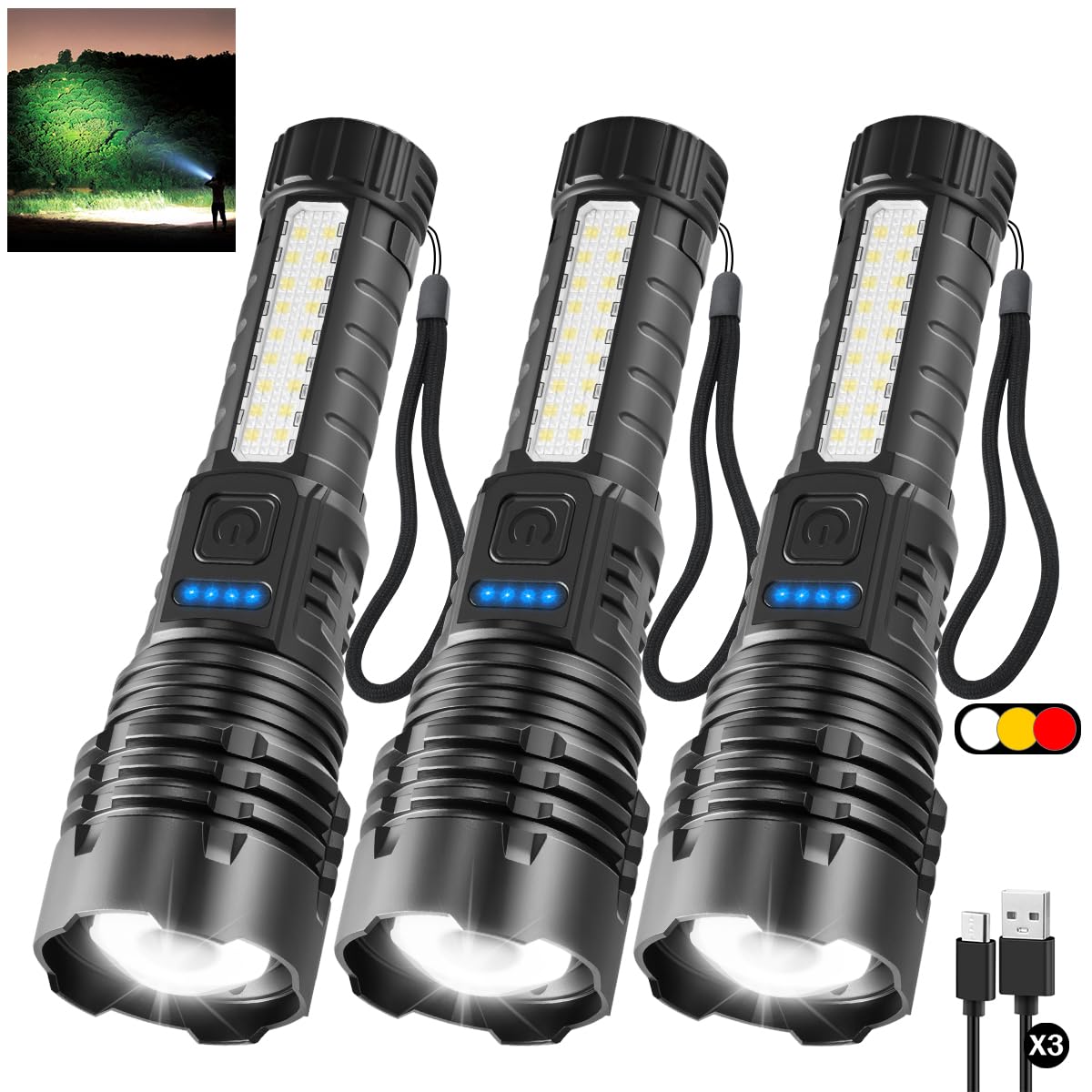 KYEKIO 3-pack rechargeable flashlights bundle for versatile home and outdoor use