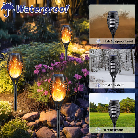 KYEKIO solar torch light auto-activates at dusk with photosensor.