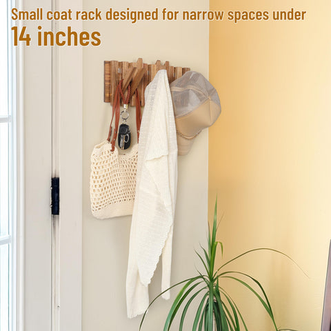 KYIAANY acacia wood coat rack with natural finish for rustic or boho decor.