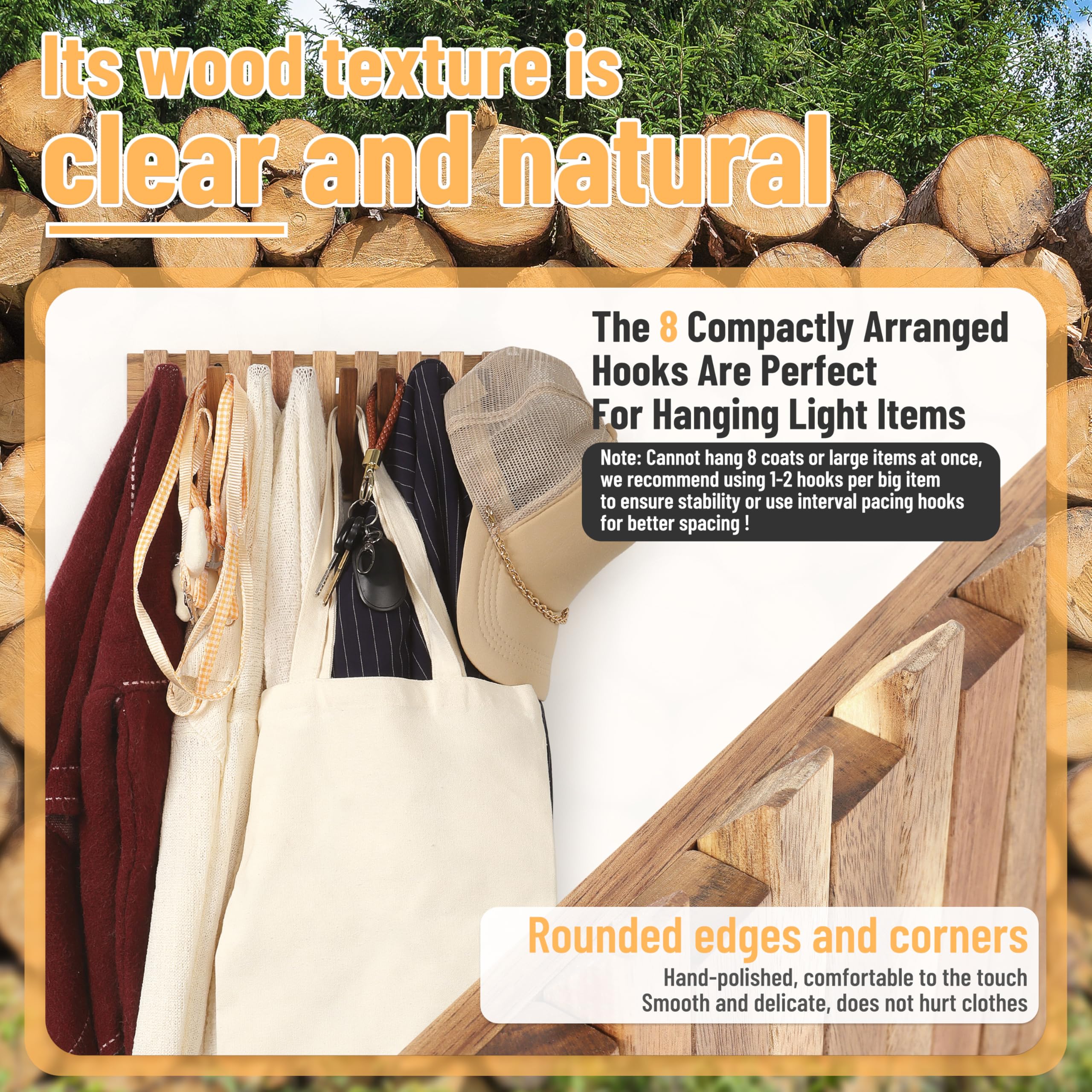 KYIAANY coat rack with flip-up hooks for tidy wall storage.