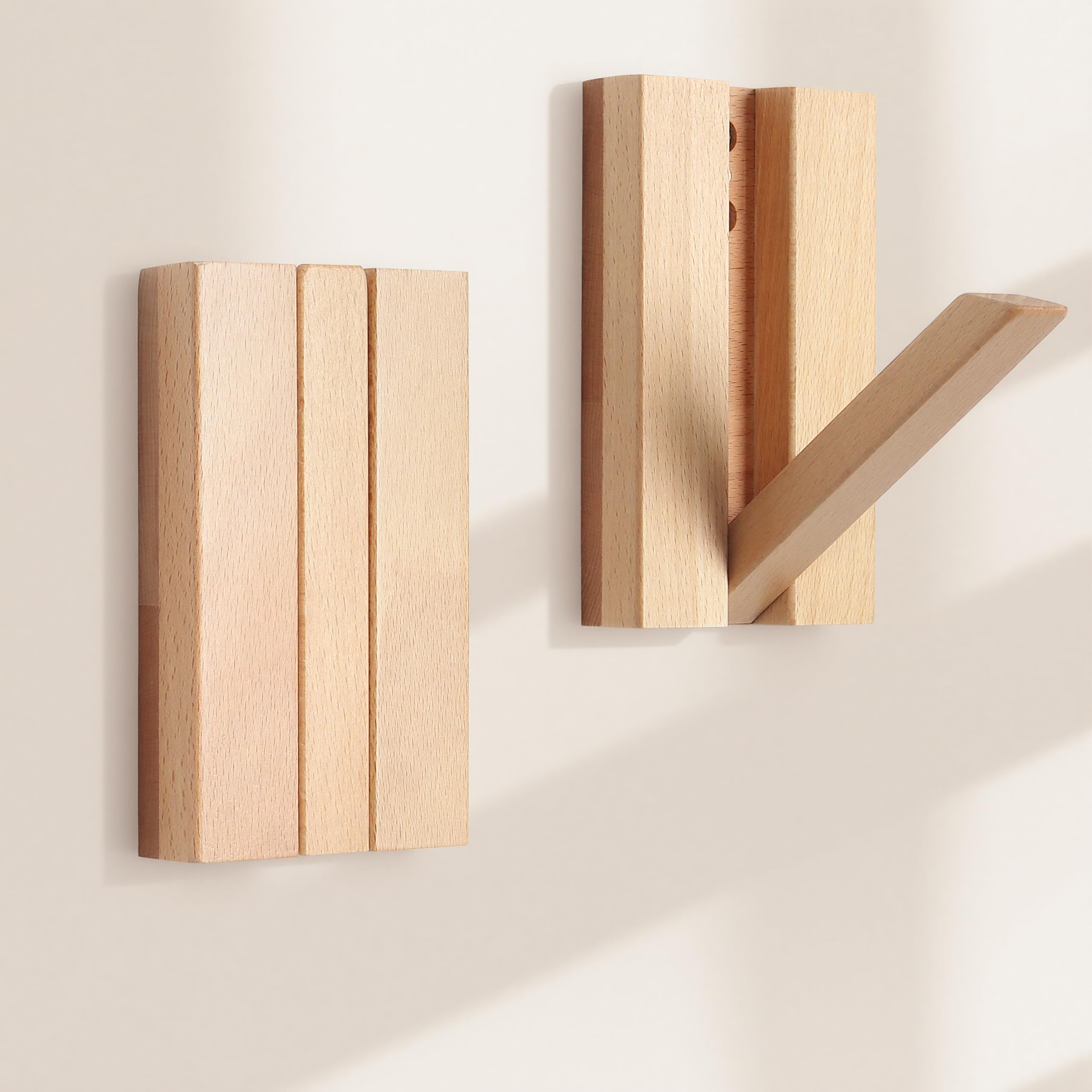 KYIAANY foldable wooden wall hook front view showing compact two-pack storage for small spaces