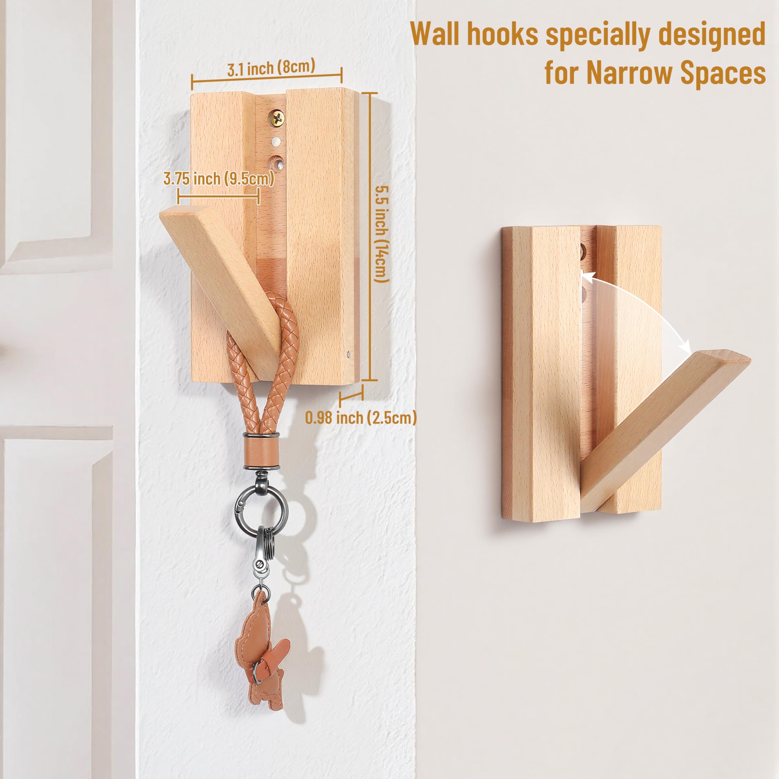 KYIAANY foldable wooden wall hook side view highlighting slim profile for corners