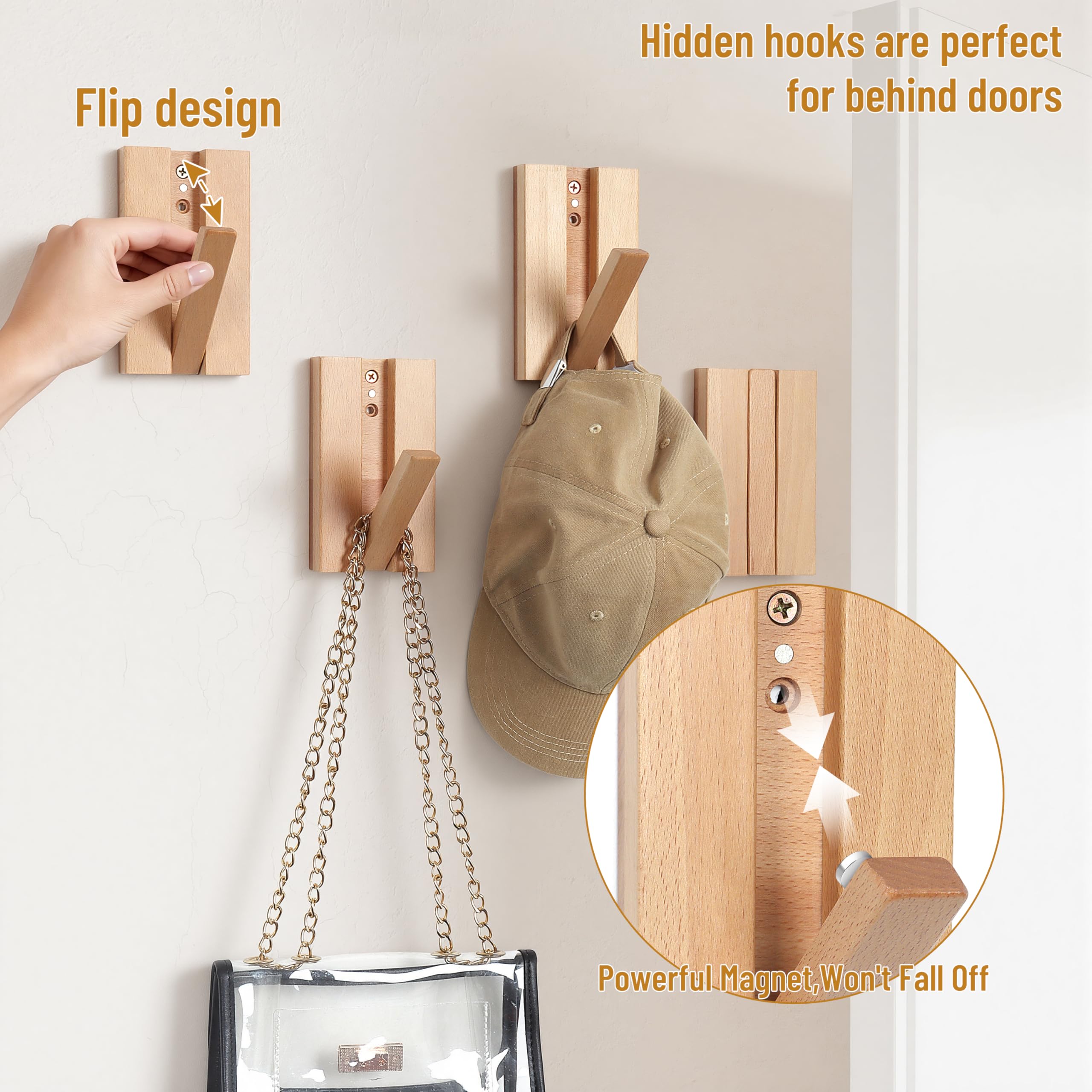 KYIAANY wooden coat hook installed on wall close-up emphasizing natural grain and durability
