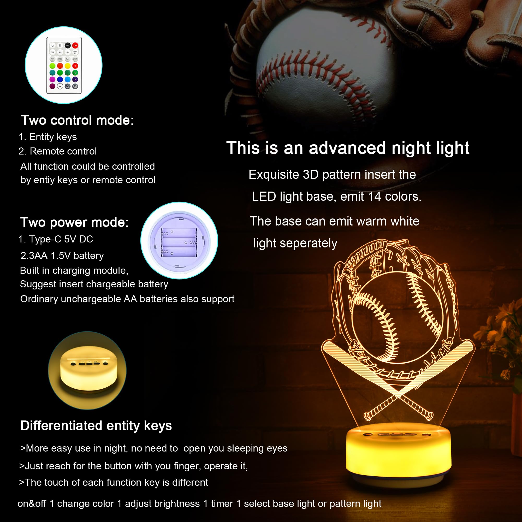 KYMELLIE baseball night light makes a thoughtful gift for sports fans