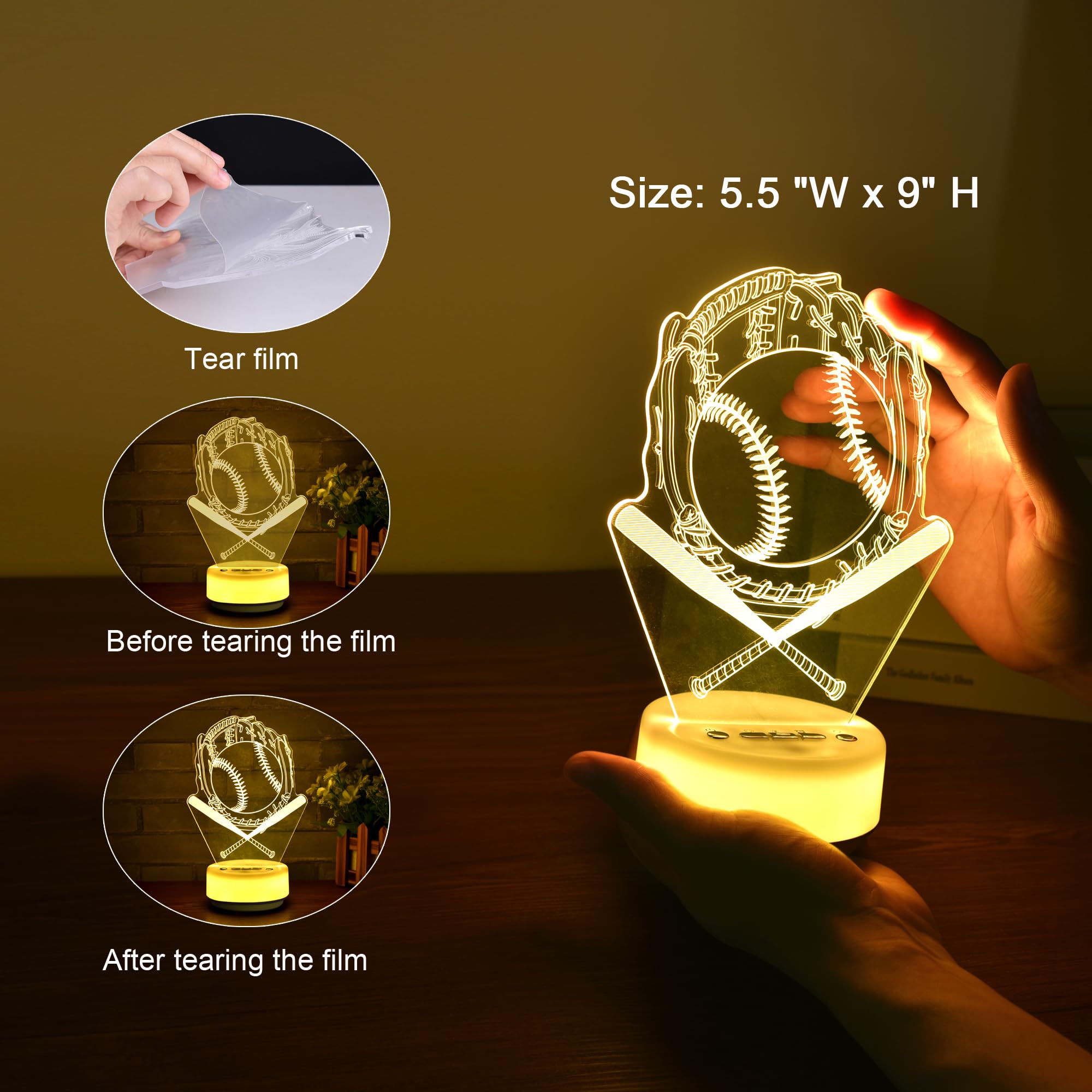 KYMELLIE baseball night light with timer for energy-saving evenings