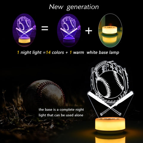 KYMELLIE baseball night light supports battery and USB power for flexible use