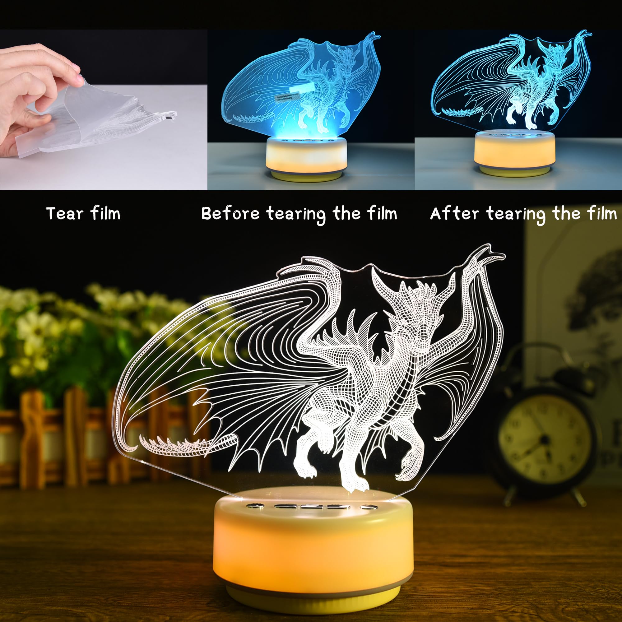 KYMELLIE Dragon Night Light battery power option supports portable use.