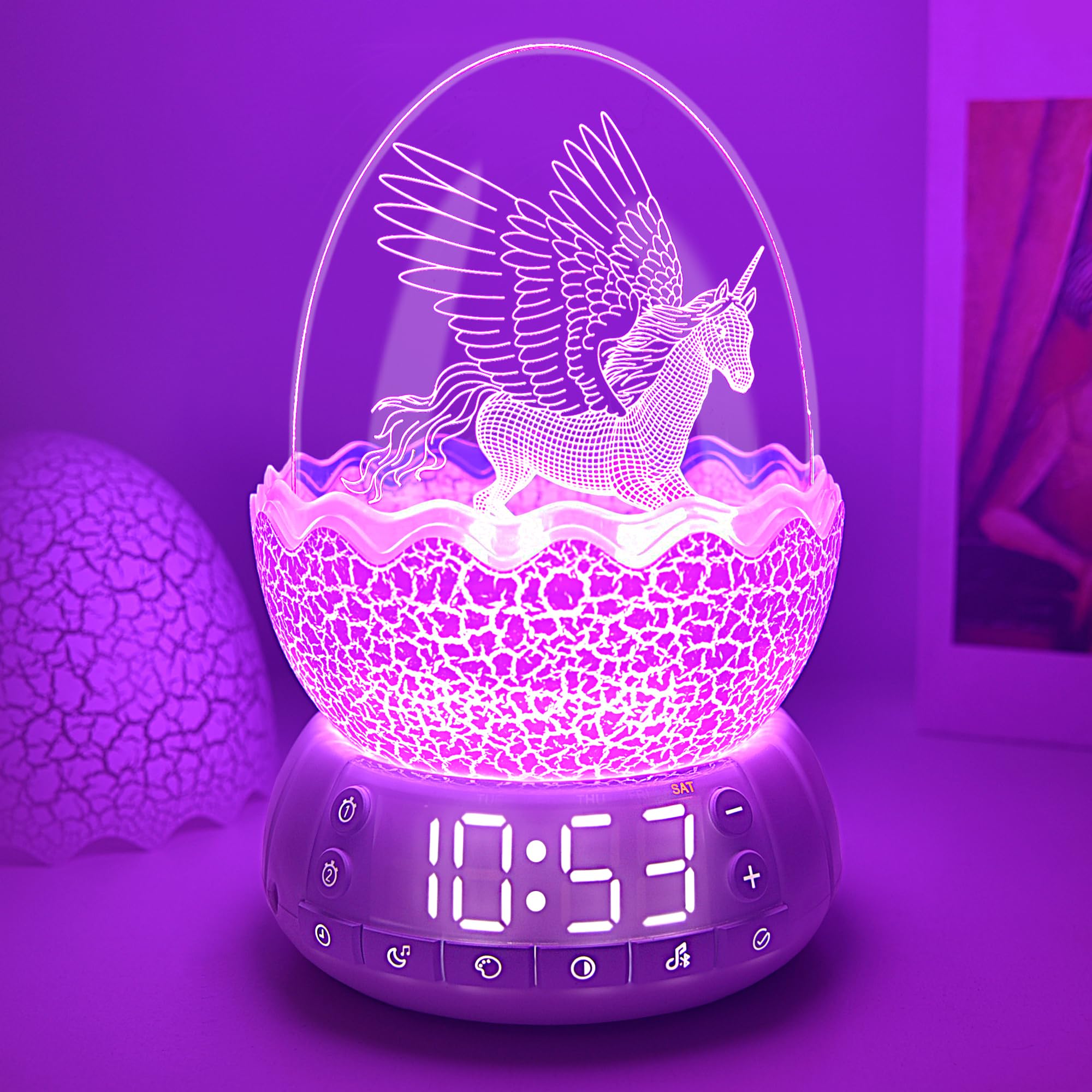 KYMELLIE Unicorn Night Light with digital clock display for clear daytime reading and nighttime timekeeping