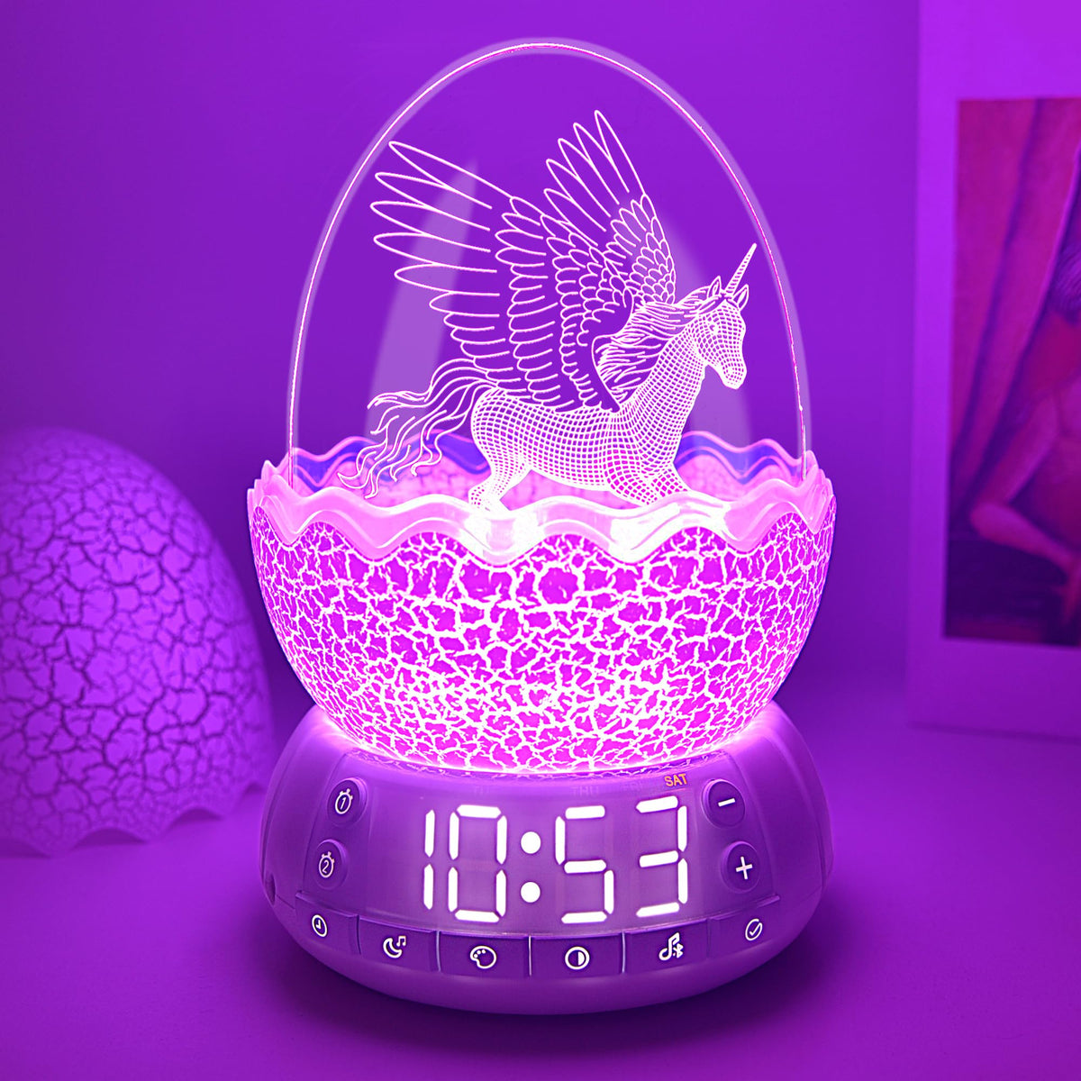 KYMELLIE Unicorn Night Light with digital clock display for clear daytime reading and nighttime timekeeping