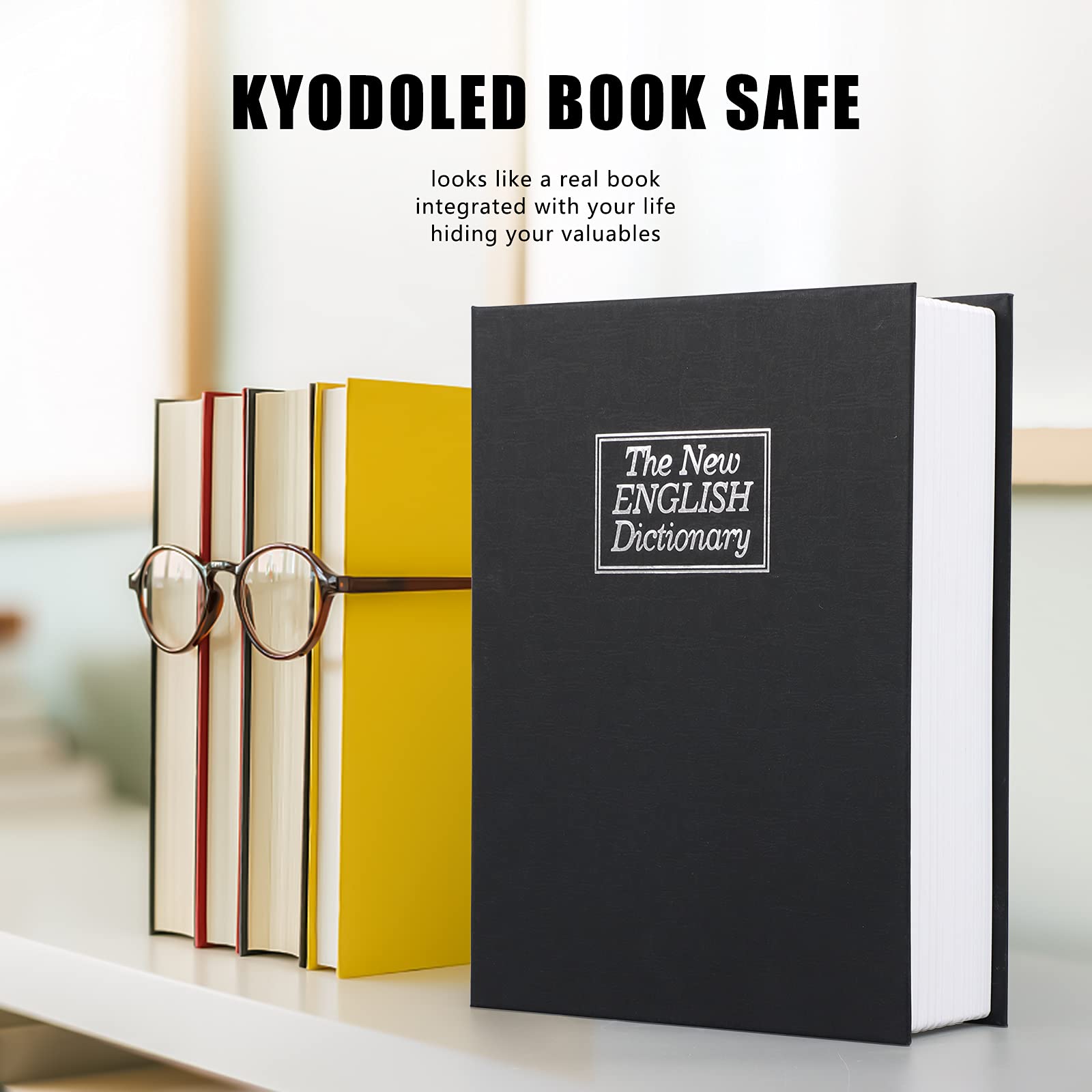 Compact and sturdy KYODOLED book safe fits on shelves and remains discreet.