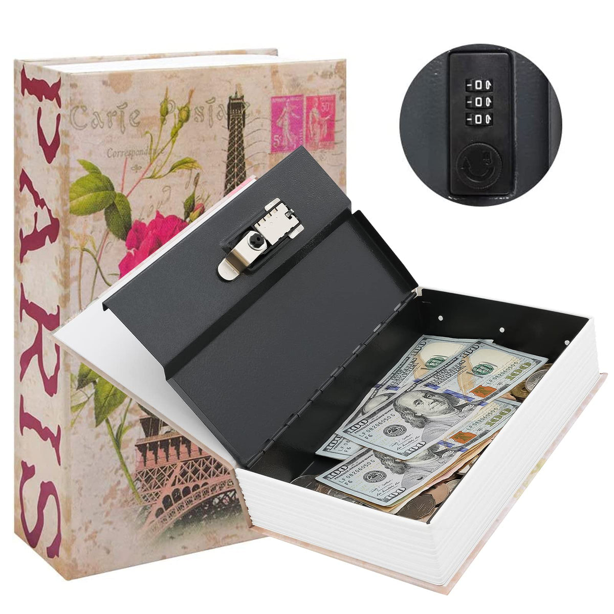 KYODOLED Diversion book safe with combination lock on a shelf for discreet storage