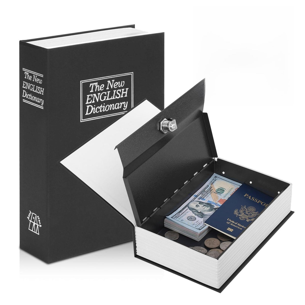 KYODOLED Diversion Book Safe with key lock on shelf, front view