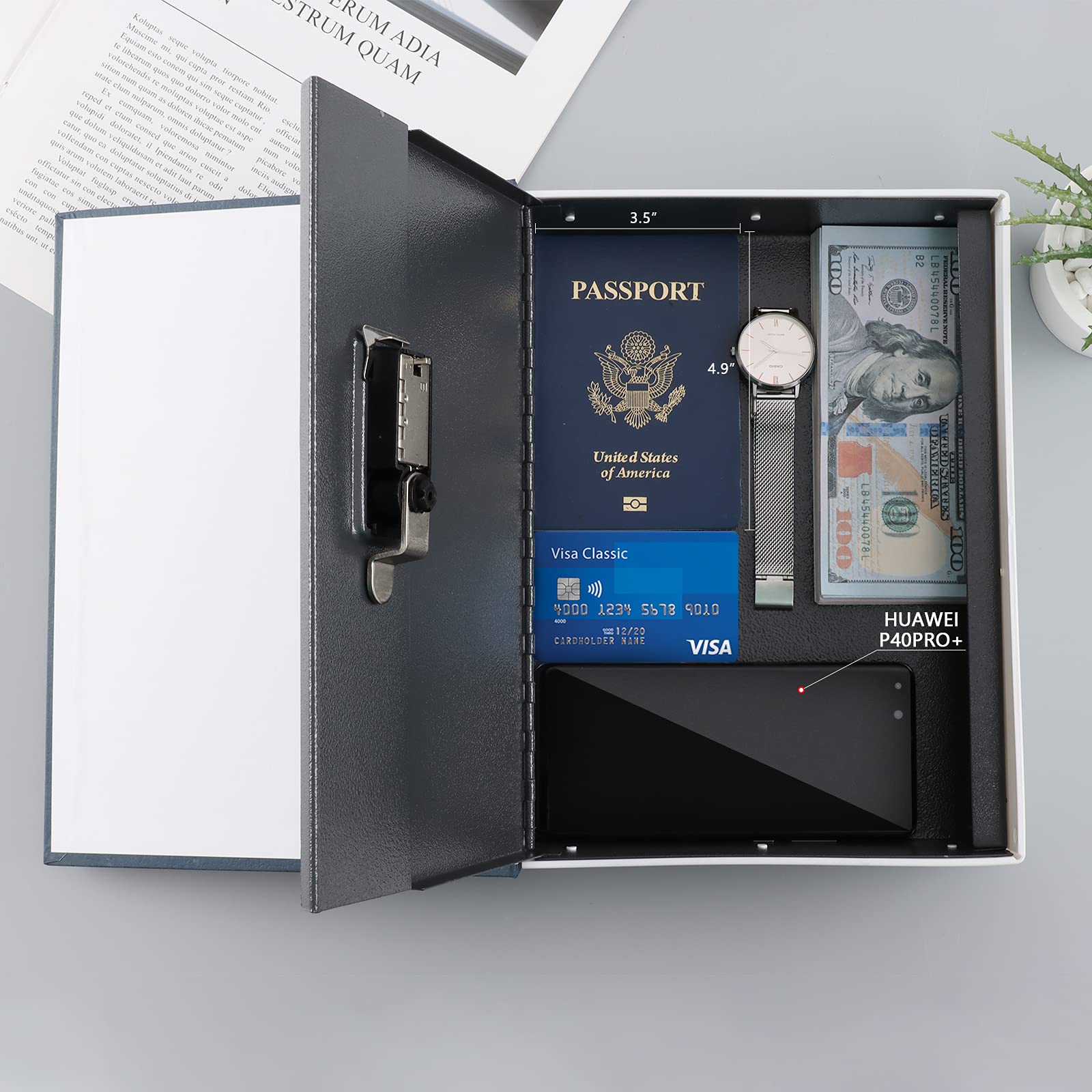 KYODOLED navy-blue book safe blends with décor while providing quick locks.