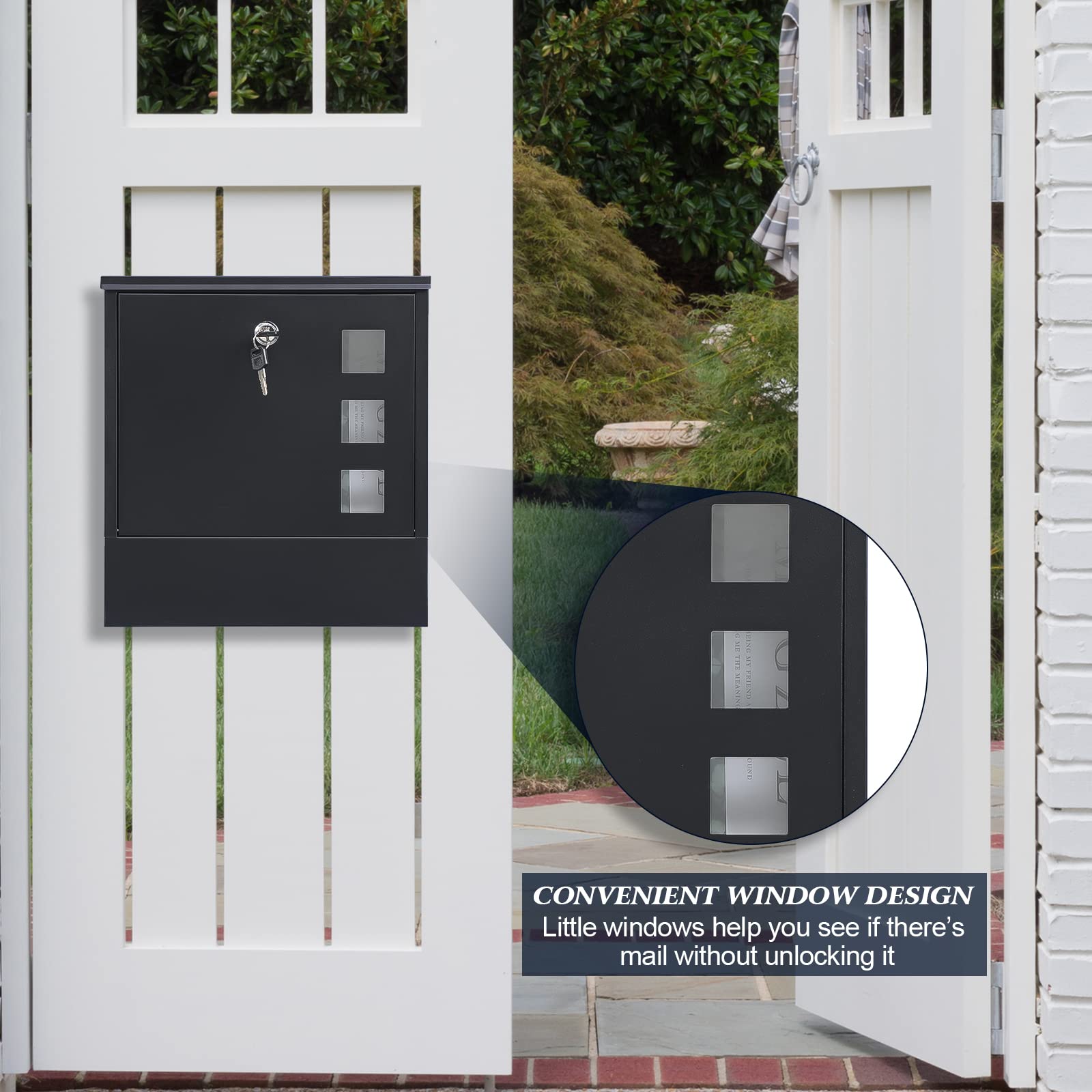KYODOLED locking mailbox capacity compartments reveal ample storage for letters and magazines.
