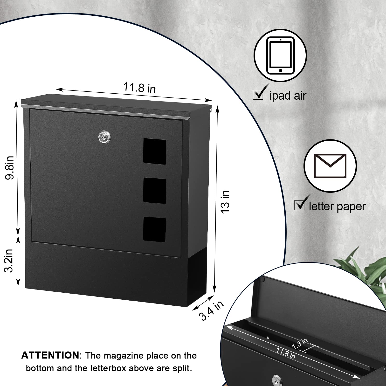 KYODOLED locking mailbox side panel shows installation readiness for mounting.