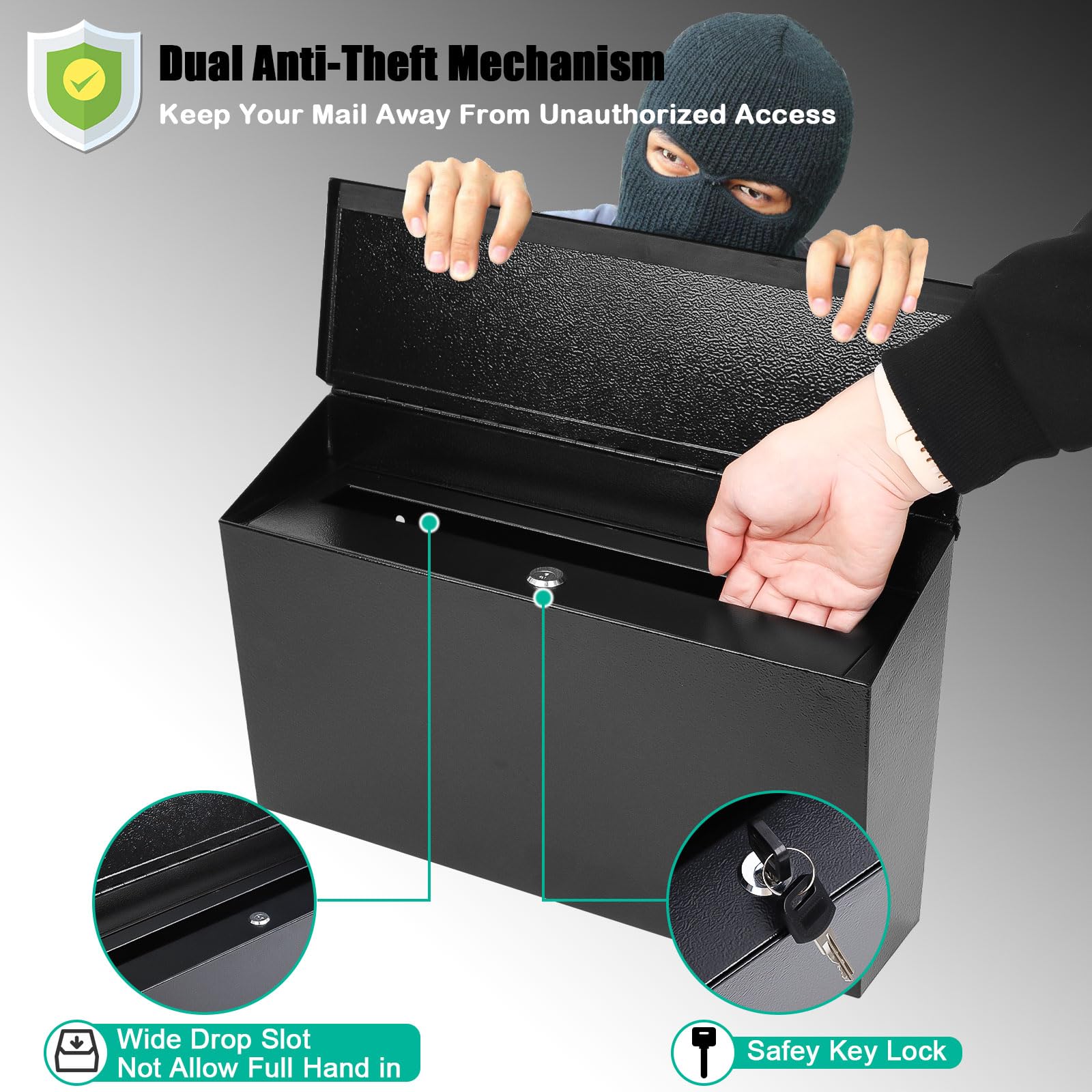 KYODOLED locking mailbox door-open demonstrates easy access without wall scratches.