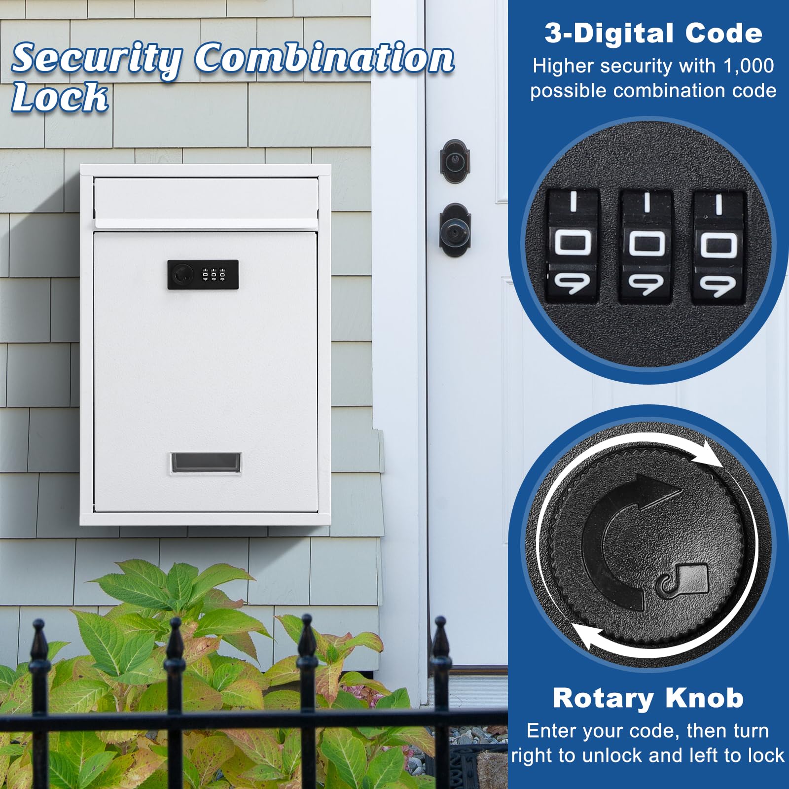 KYODOLED locking mailbox exterior white finish for modern curb appeal.