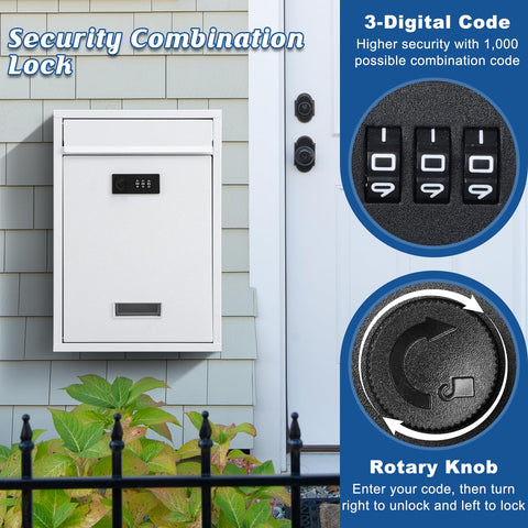 KYODOLED locking mailbox exterior white finish for modern curb appeal.