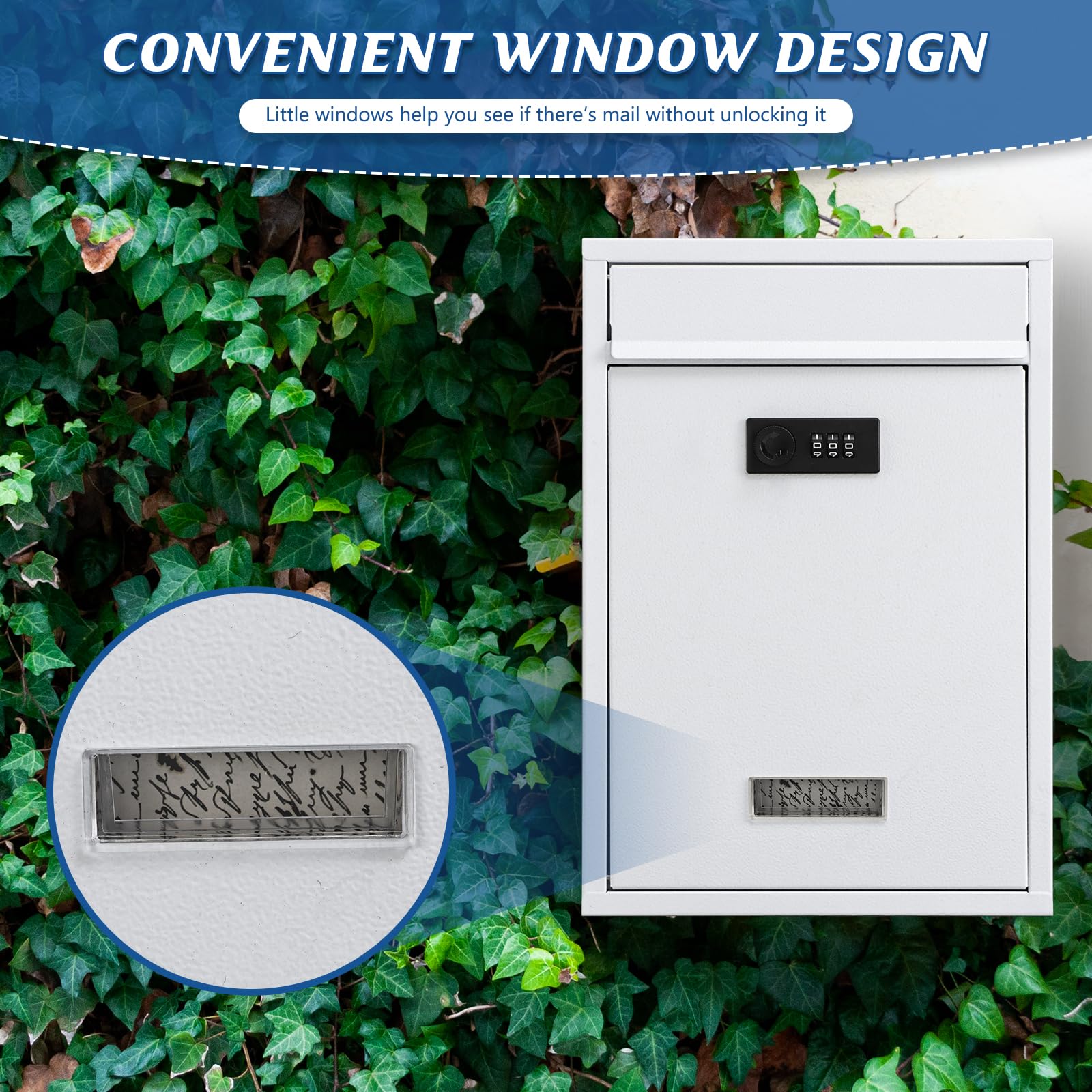 KYODOLED locking mailbox transparent window allows quick mail checks.