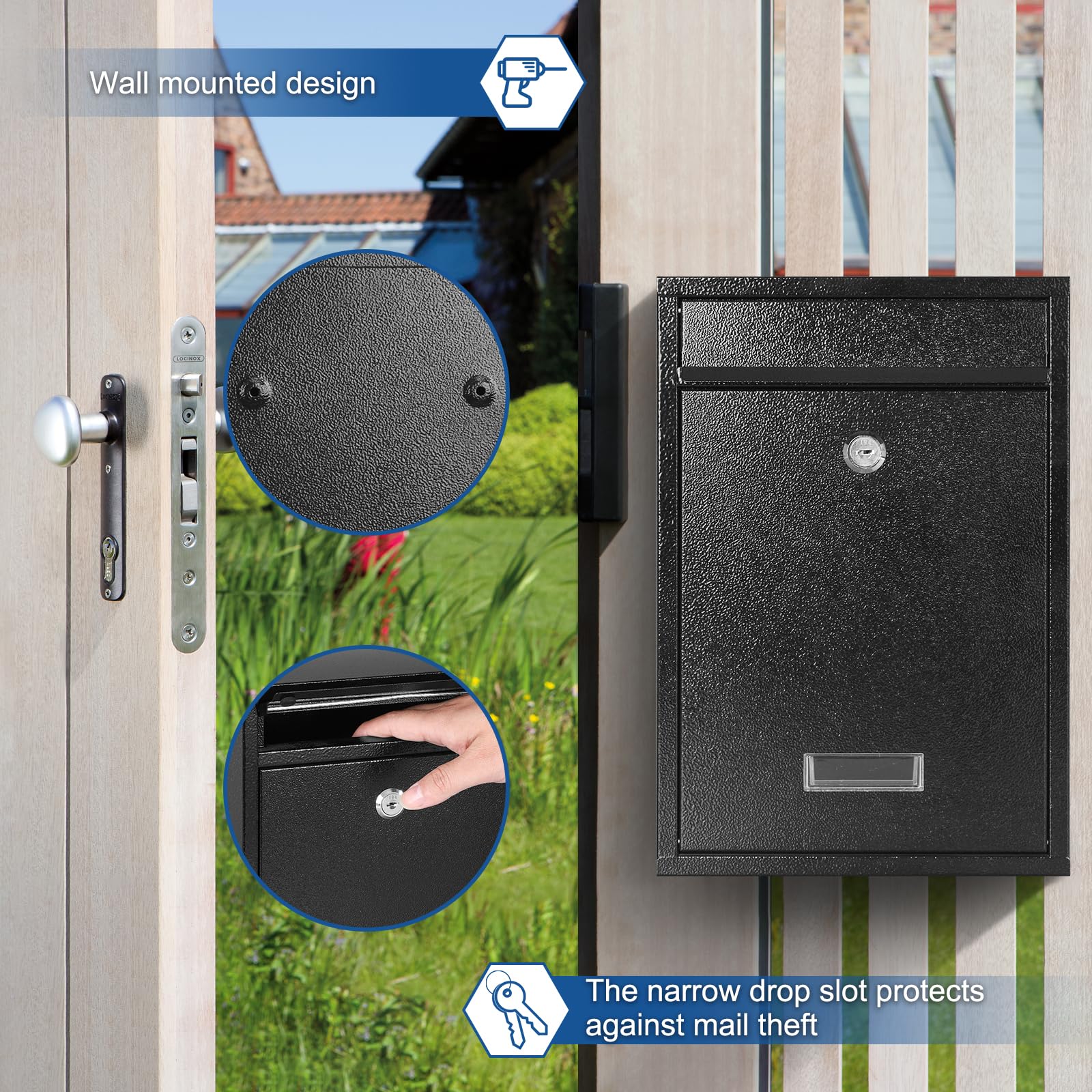 KYODOLED outdoor security mailbox suitable for homes, schools, and businesses
