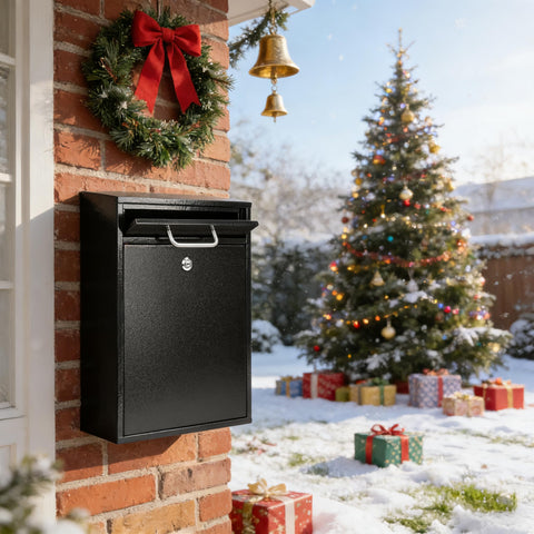 KYODOLED steel key-lock mailbox side view, weather-ready design for porch or entryway