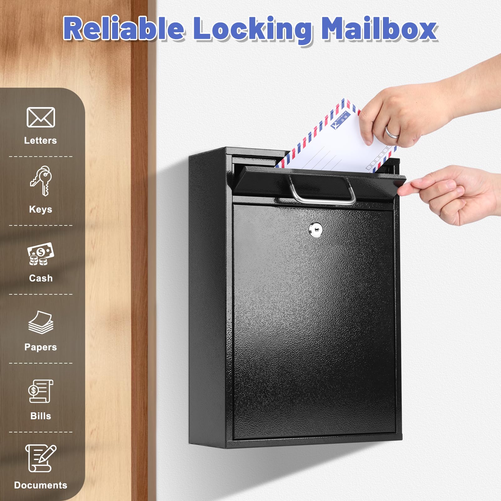 KYODOLED steel key-lock mailbox wall mount, easy installation on exterior walls