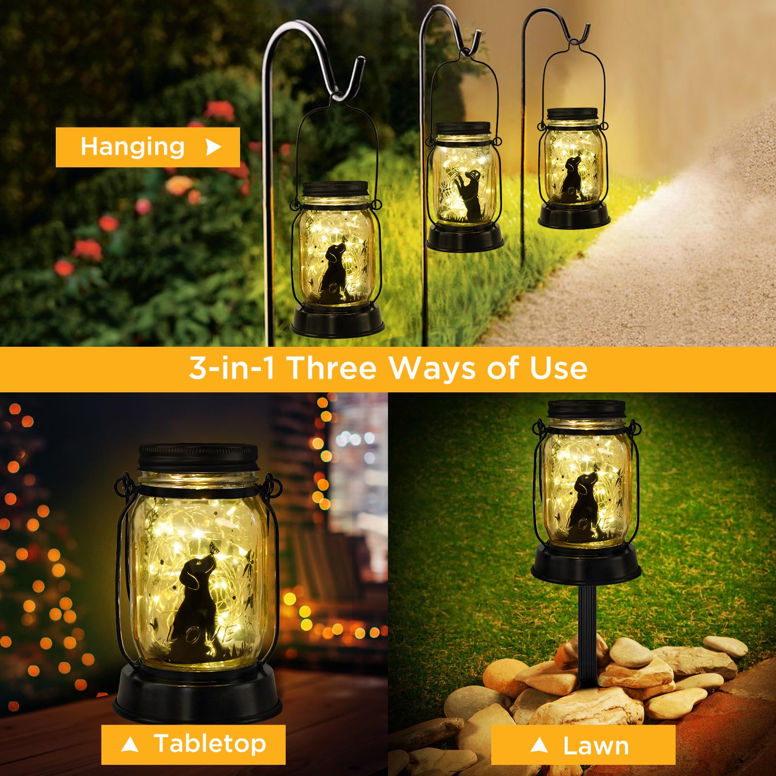 Kyoryuger dog garden lantern table top display provides cozy patio lighting.