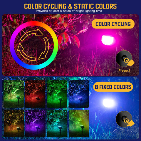 Kyosho solar spotlight highlights garden trees with auto color cycling.