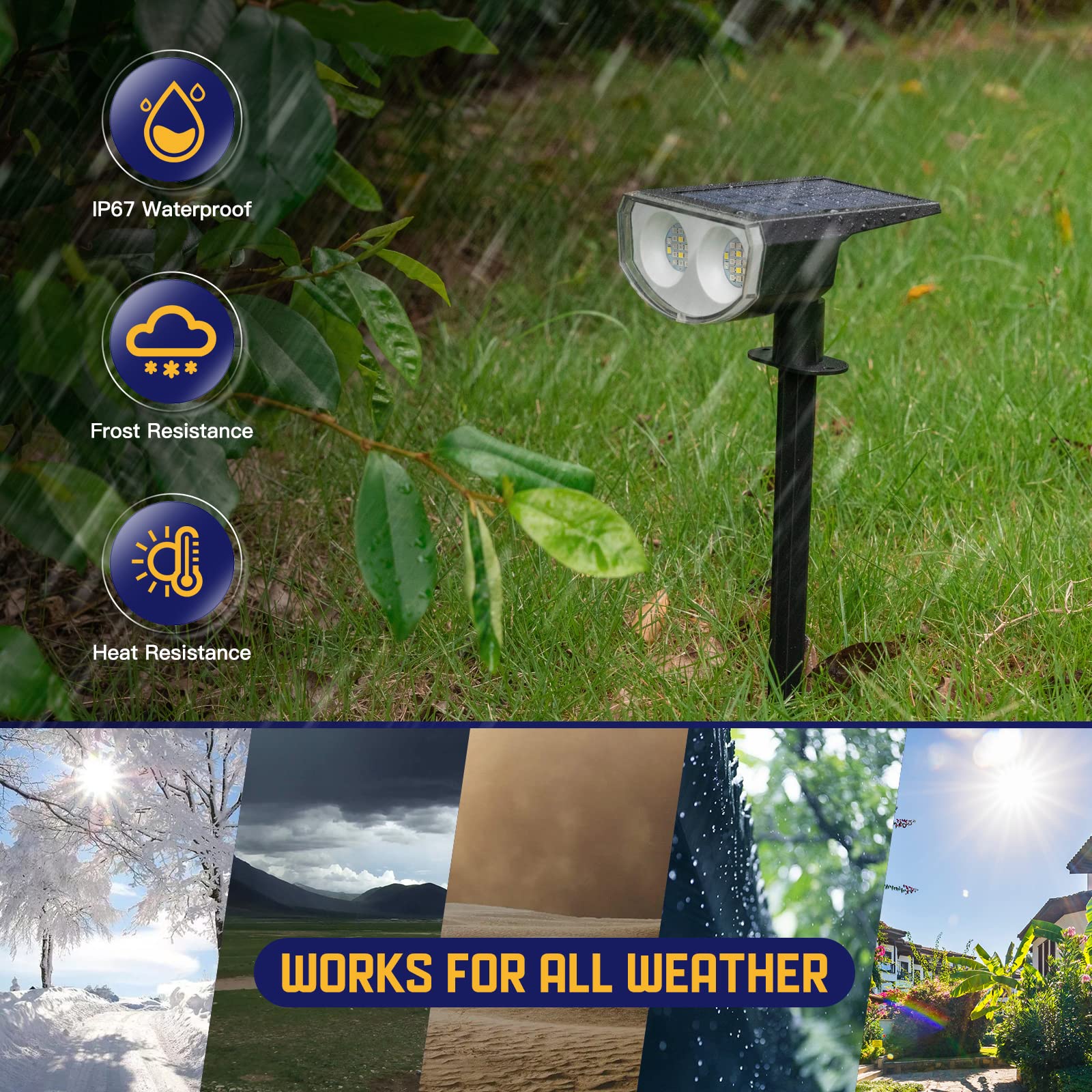 IP67 waterproof design withstands rain and splashes for outdoors.