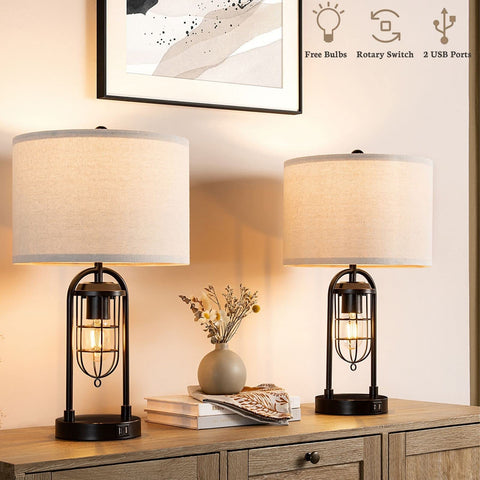 Kyrid 21-inch table lamps set on espresso nightstand with night light effect
