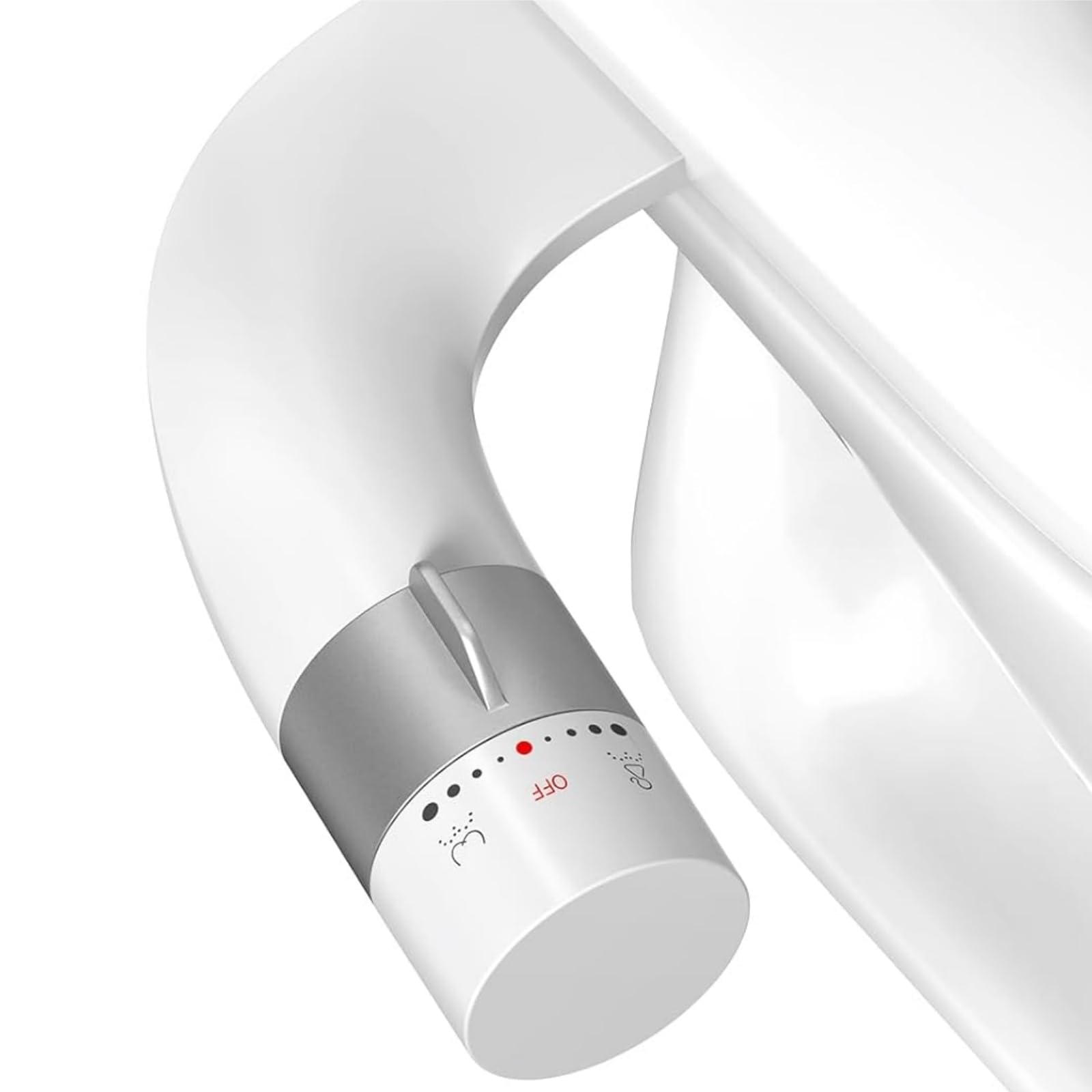 KYUKRI ultra-slim bidet attached to a toilet, showcasing a sleek profile.