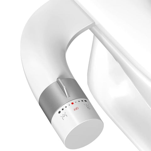 KYUKRI ultra-slim bidet attached to a toilet, showcasing a sleek profile.