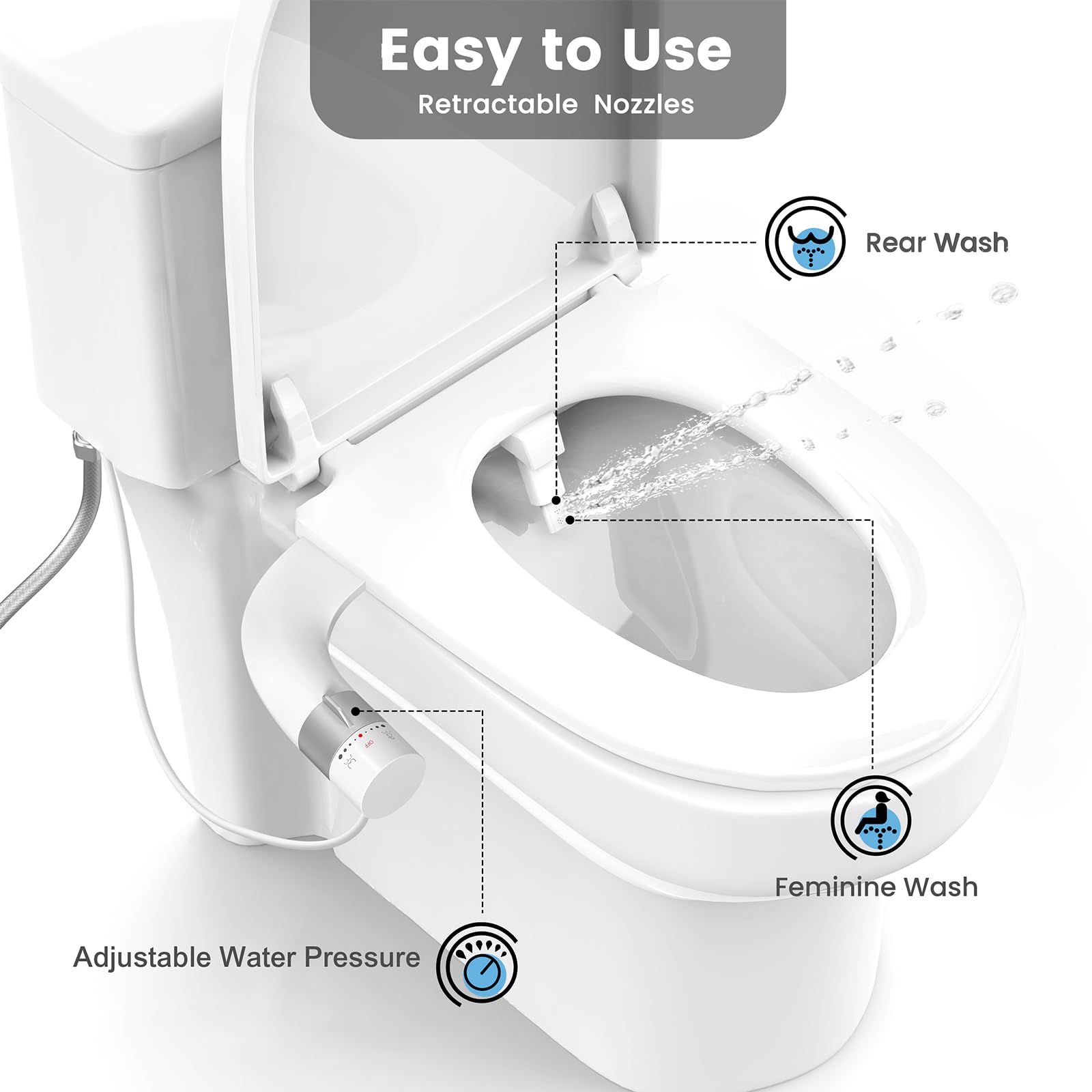 KYUKRI ultra-slim bidet installation shown as tool-free in minutes.