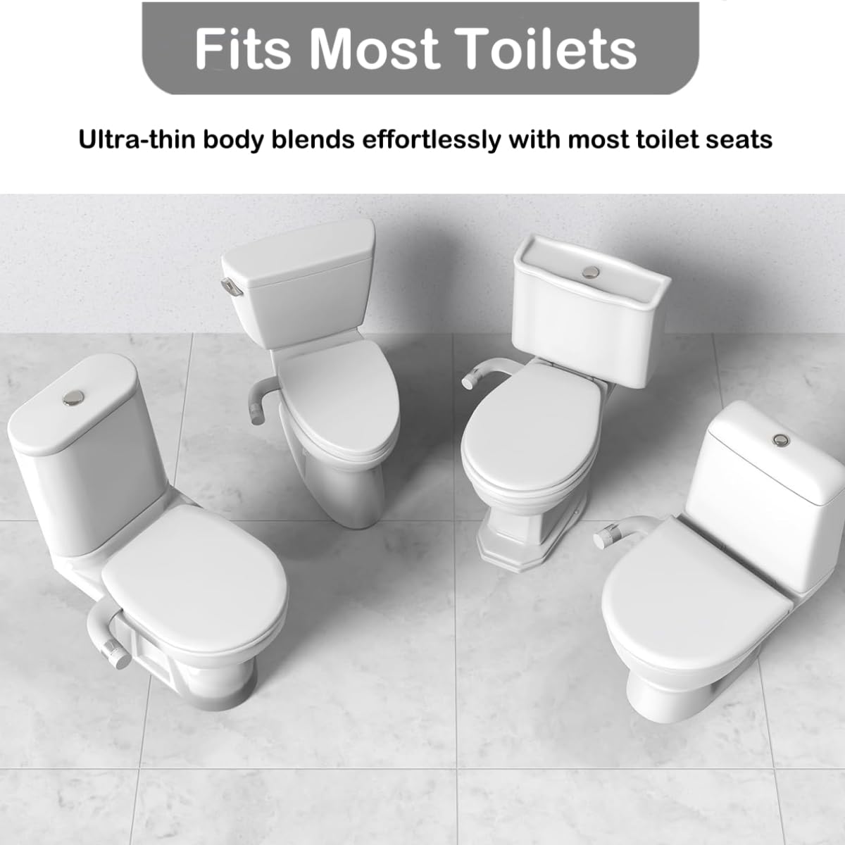 KYUKRI slim-profile bidet integrates with a standard toilet seat.