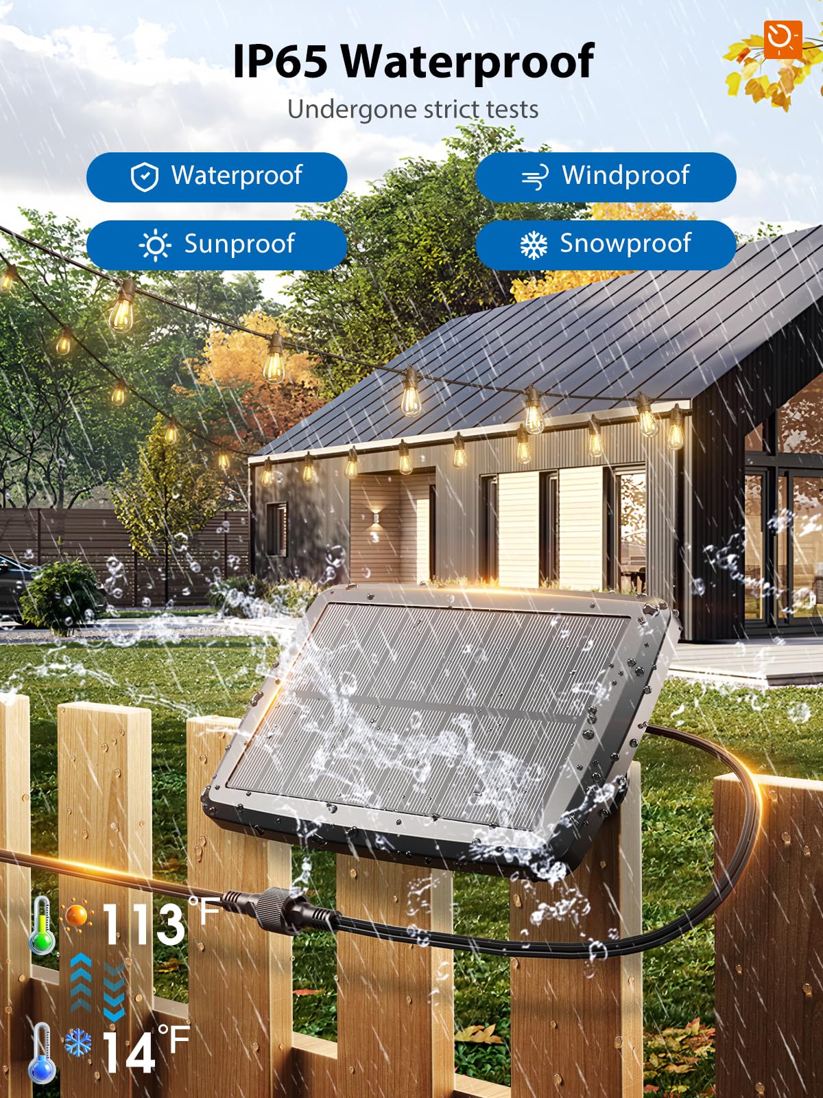 KYY 54ft solar string lights dimmable mood lighting.