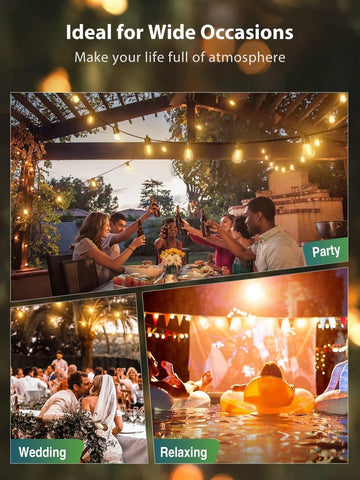 KYY 54ft solar string lights LED shatterproof bulbs outdoors.