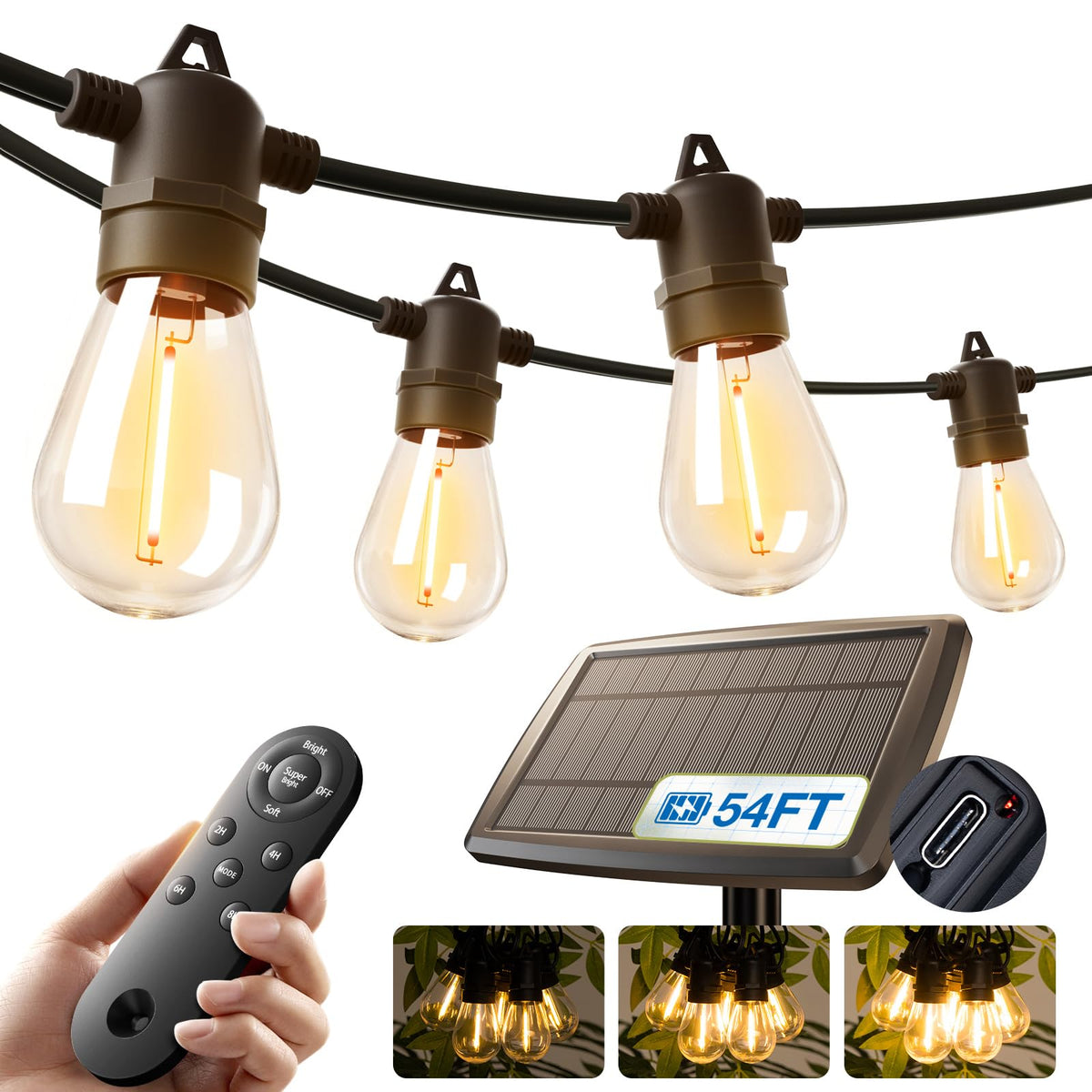 KYY 54ft solar string lights outdoors setup for cozy deck evenings.