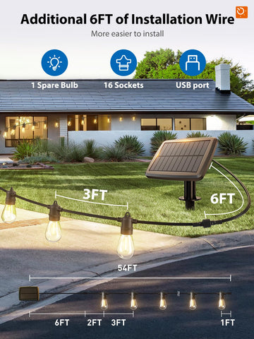 KYY 54ft solar string lights solar panel charging in daylight.