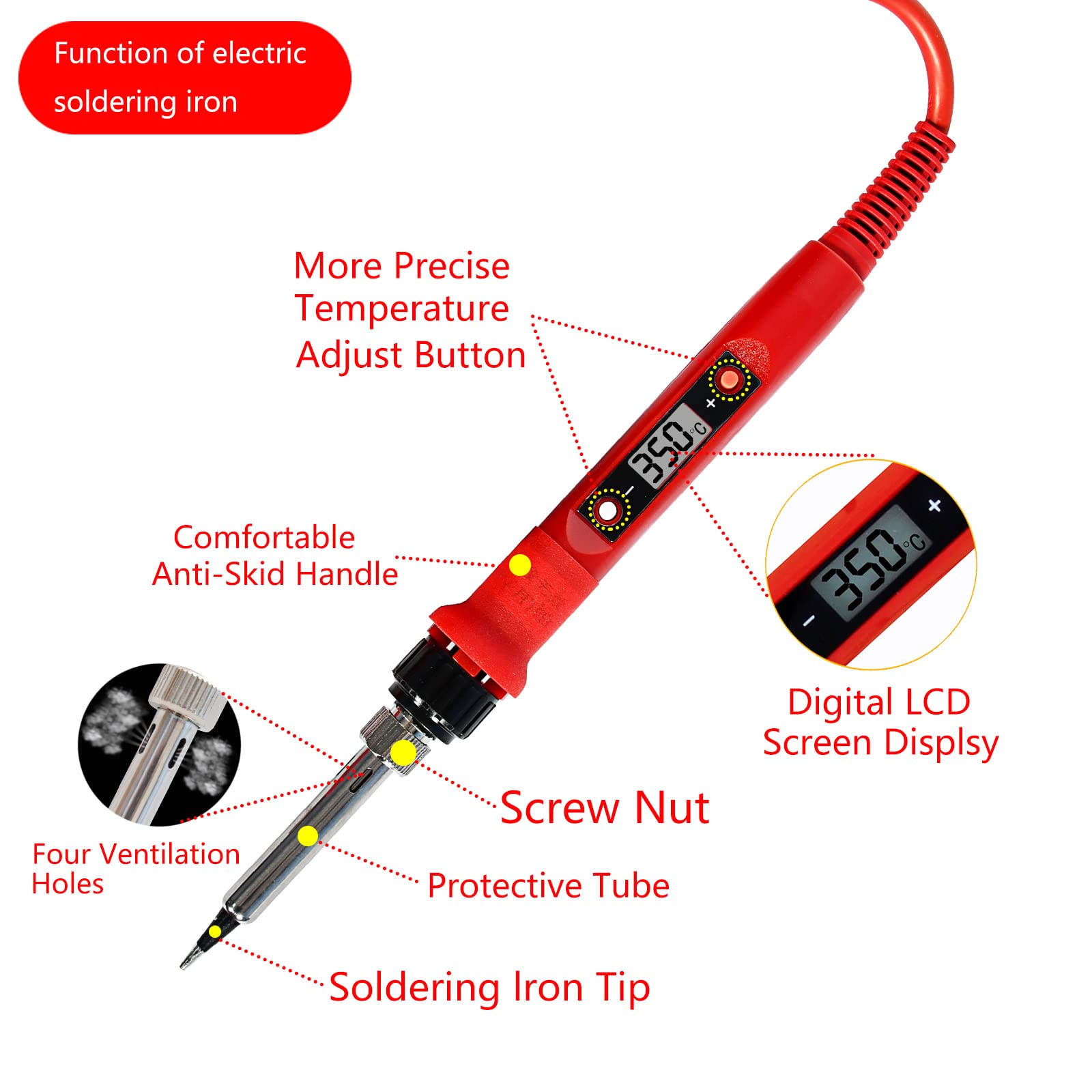 KYZHXVO soldering tip with ventilation holes enhances heat dissipation during use.