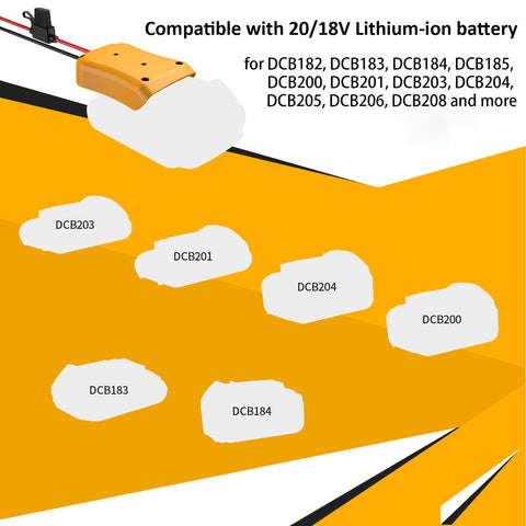 Kzreect converter in use with a Dewalt battery powering 12V devices