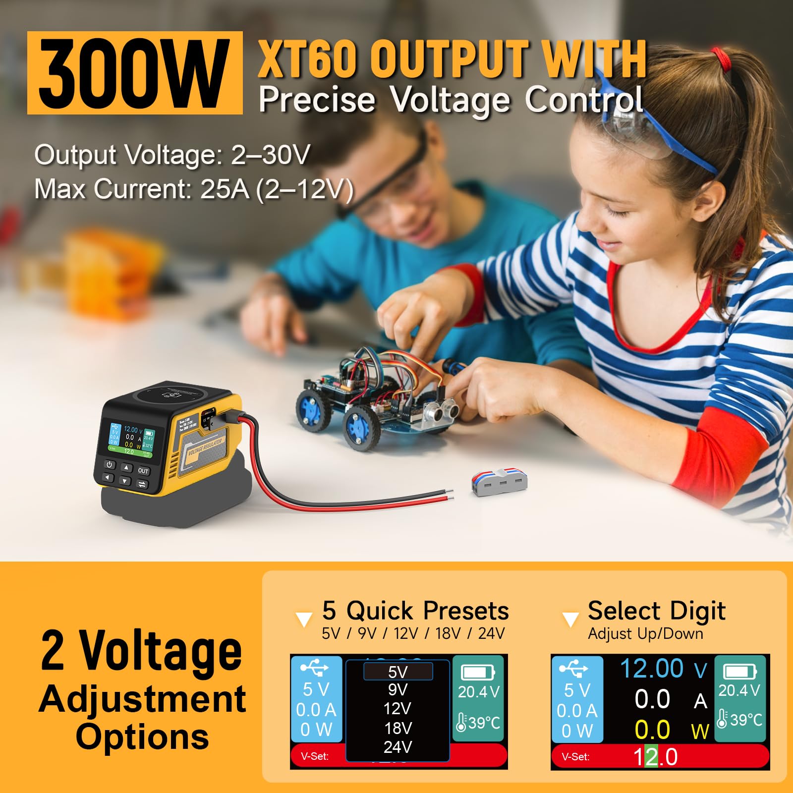 Kzreect adjustable voltage 2 to 30V shown for precise setup