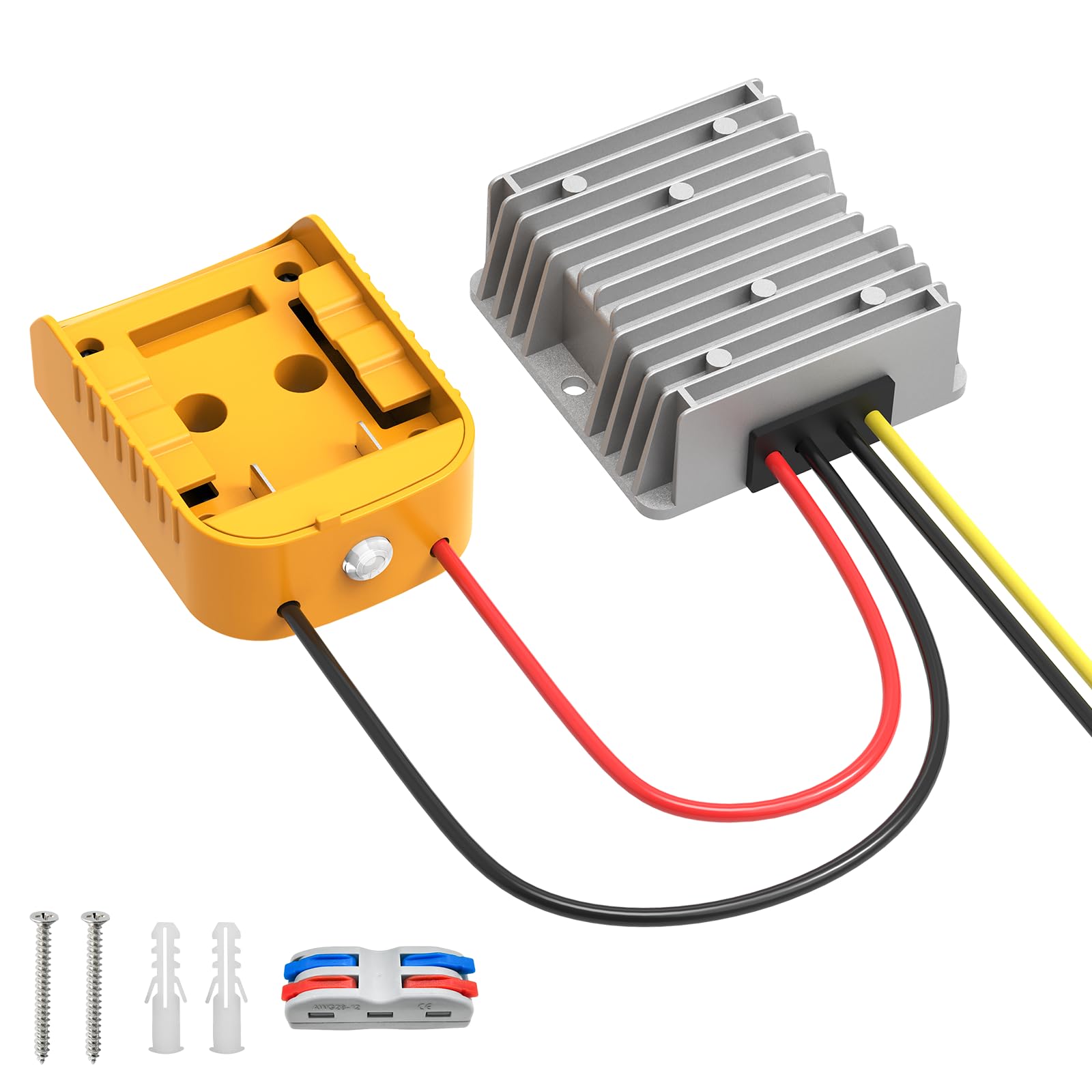 Kzreect DC20V-to-12V buck converter front view, compact aluminum housing for easy installation.