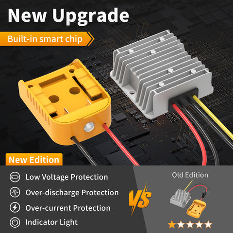 Kzreect DCB-series battery adapter demonstrates secure locking for DeWalt packs.