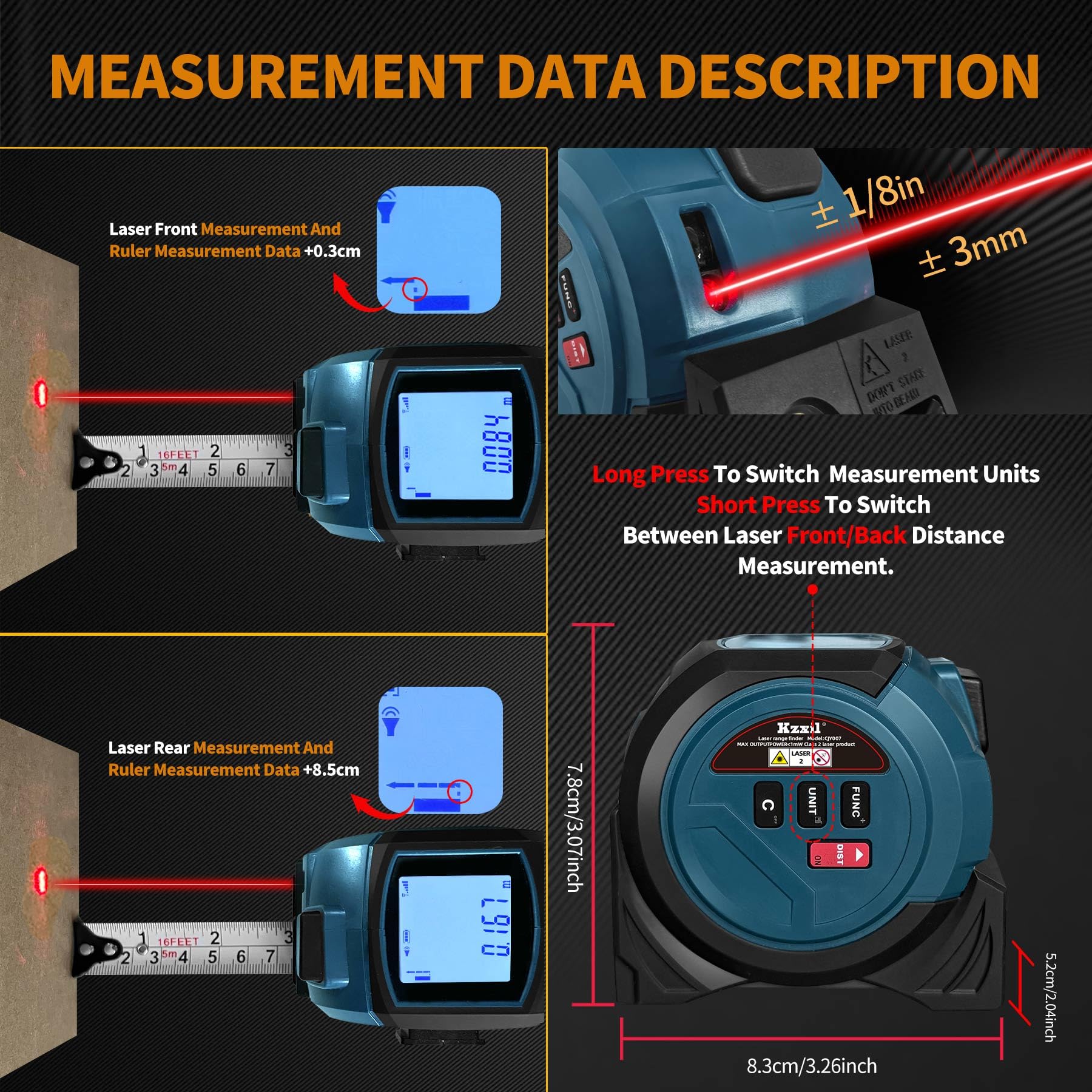 KZXIL 3-in-1 measuring tool combines laser and tape for versatility