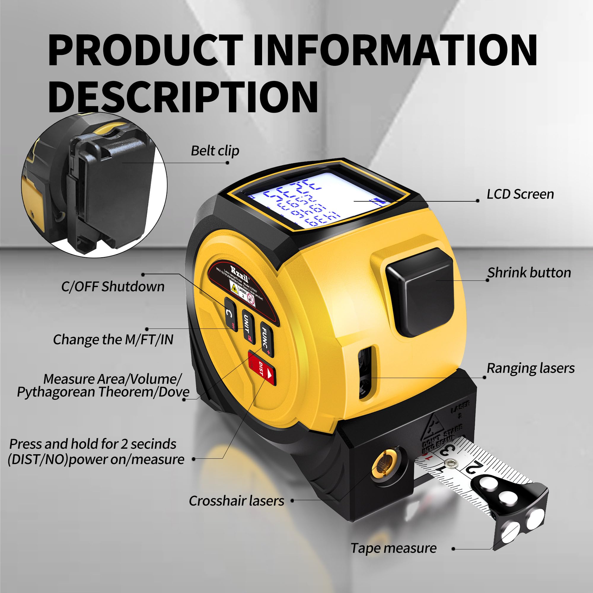 KZXIL heavy-duty belt clip keeps tool secure.