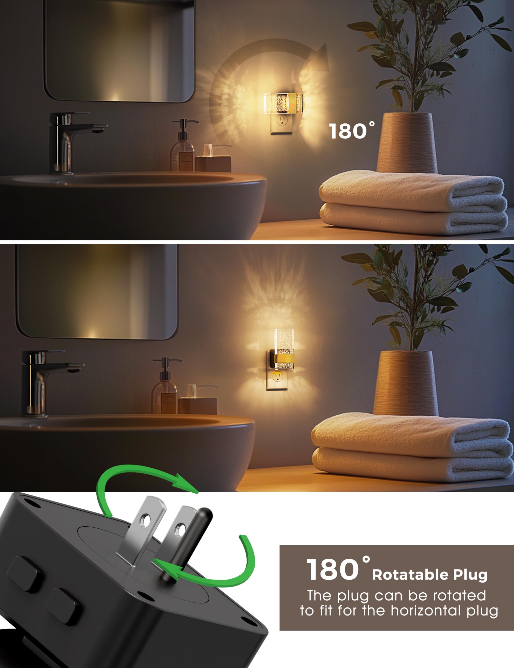 L LOHAS LED 180-degree rotating night light fits tight outlets